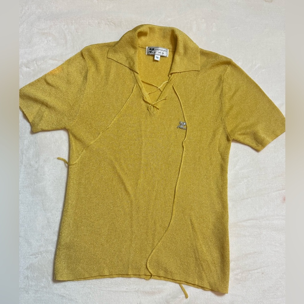 Yellow Courreges Short Sleeve Knit Top